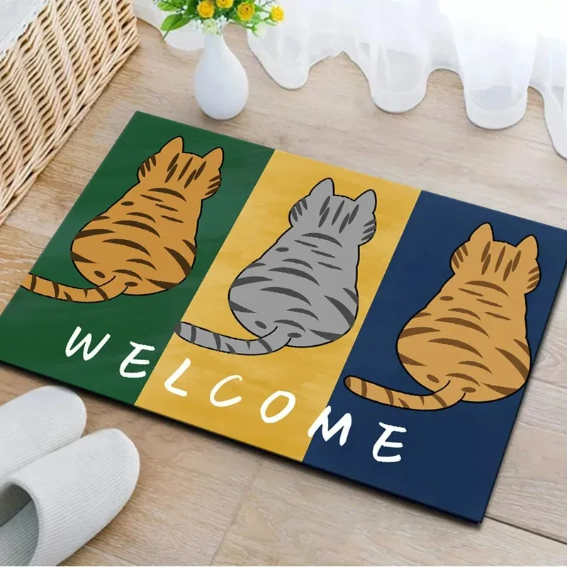 Lovely Cats Pattern Home Decor Entrance Doormats Cartoon Super Absorbent Bath Mats Non Slip Kitchen Toilet Rug Diatom Mud Carpet