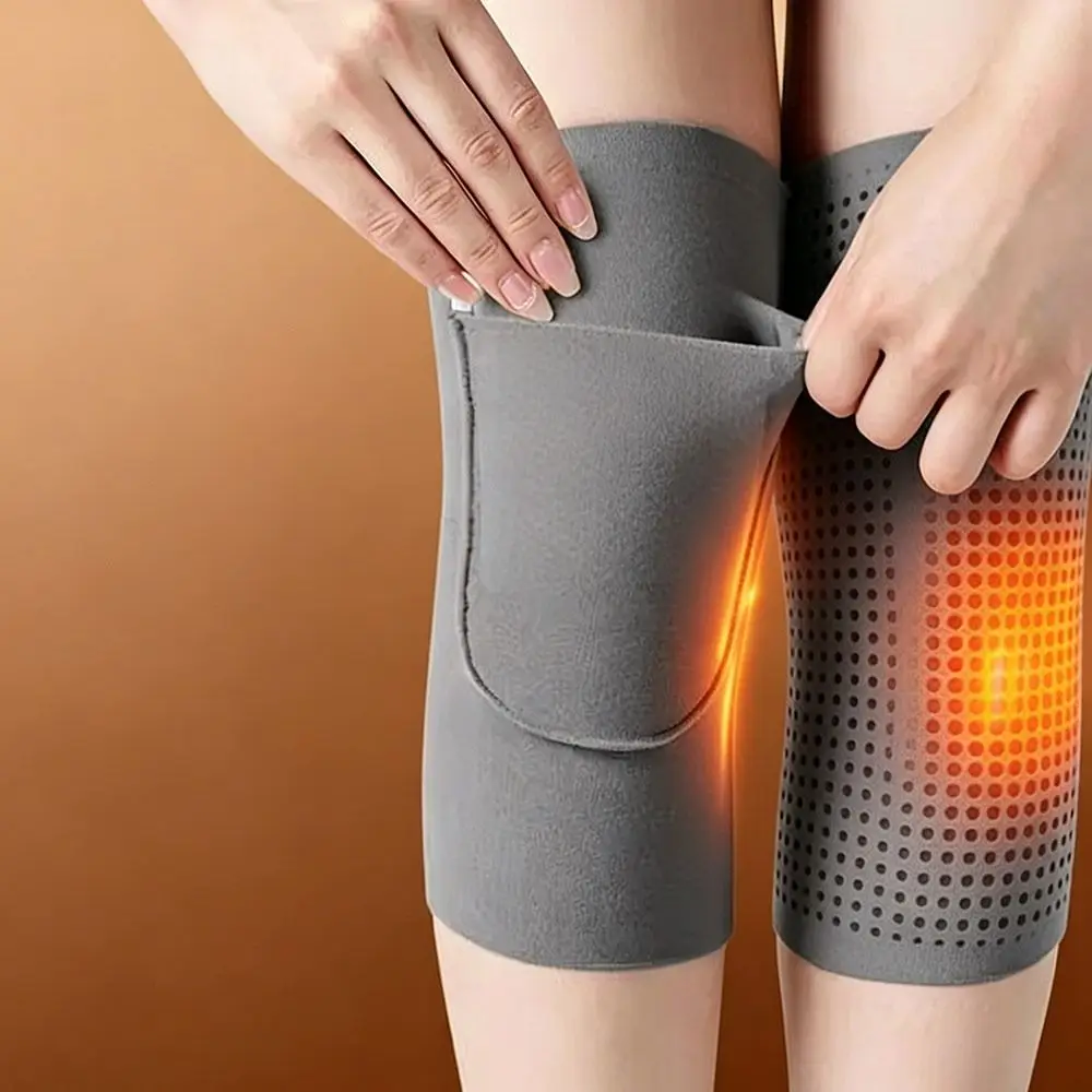 Insert Pocket Thermal Knee Warmers Elastic Cuffs Seamless Edging Knee Sleeves Stretch Fit Non-Slip Fabric Leg Warmer Sleeves view 2