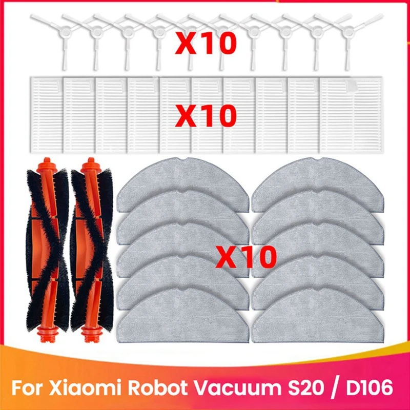 

A44F-32PCS For Xiaomi Robot Vacuum S20 / D106 Replacement Parts Accessories Main Brush Side Brush Mop Cloth Filter