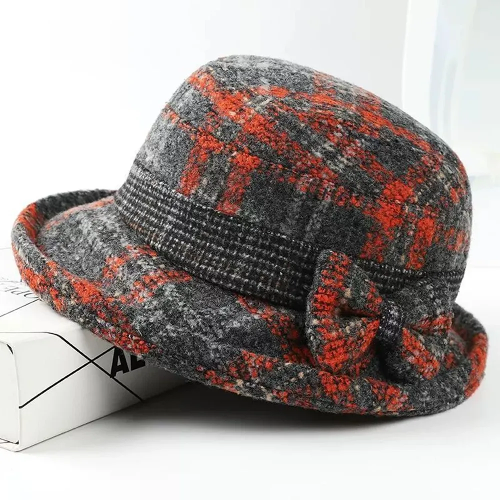 Damen Herbst- und Winter-Schleifenhut, Verdickter Warmer Wollener Casual-Fischerhut – Detail 6