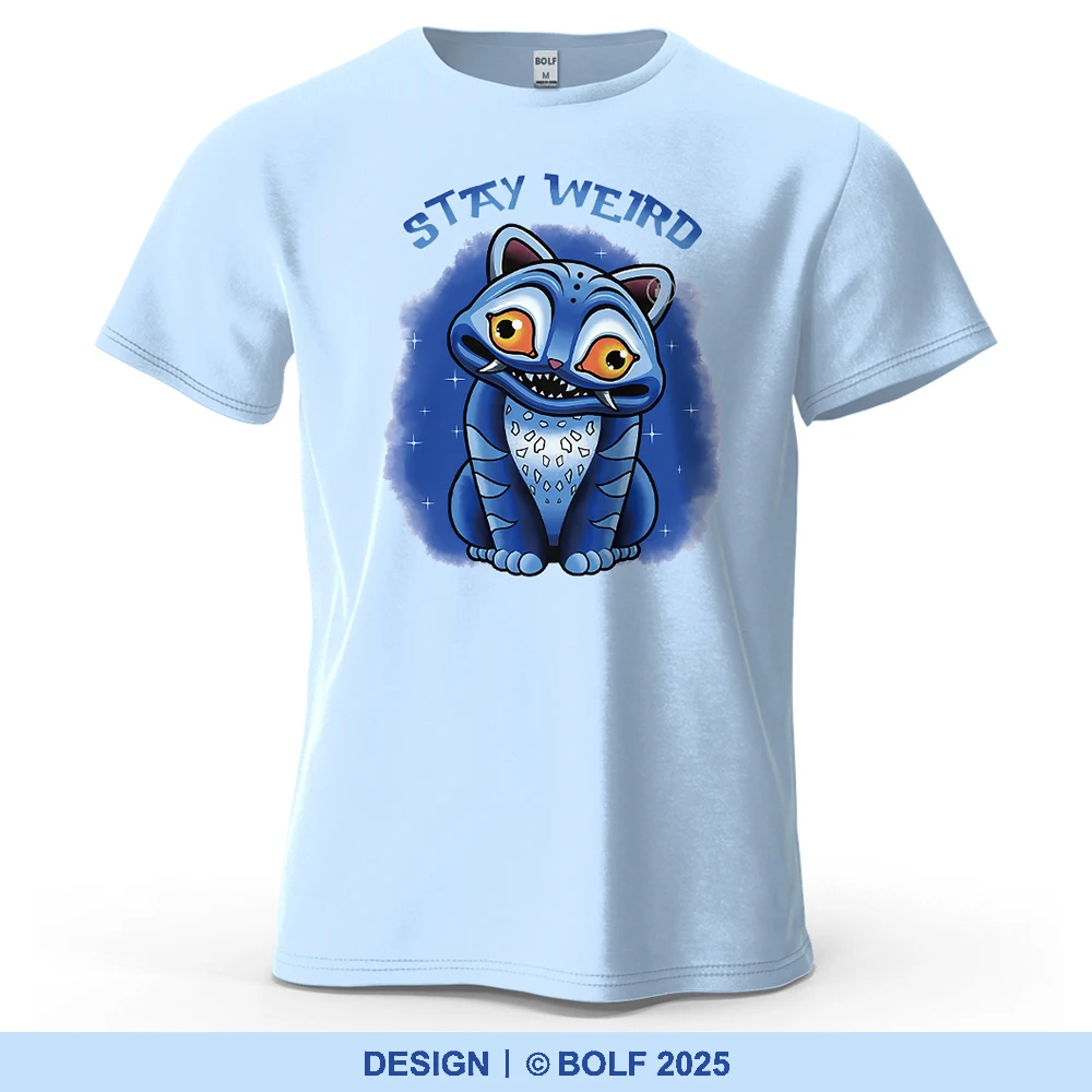 Weird Cat Art bedrucktes Herren-T-Shirt, 100 % Baumwolle, übergroß, verspielt, STAY WEIRD, Grafik für Damen und Herren, Tops, T-Shirts, Streetwear