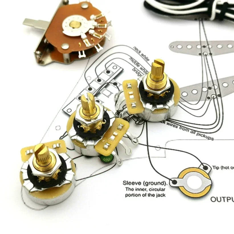 Guitar Potentiometer  500K Copper shaft Wiring Kit for-t CDE 225P .047 400V Orange Drop Cap +Welding line drawing