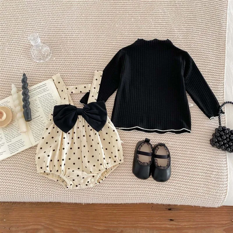 Conjunto de Macacão de Manga Longa com Laço para Bebês Meninas, Estilo Coreano, Roupas de Algodão para Recém-Nascidos, Outono...