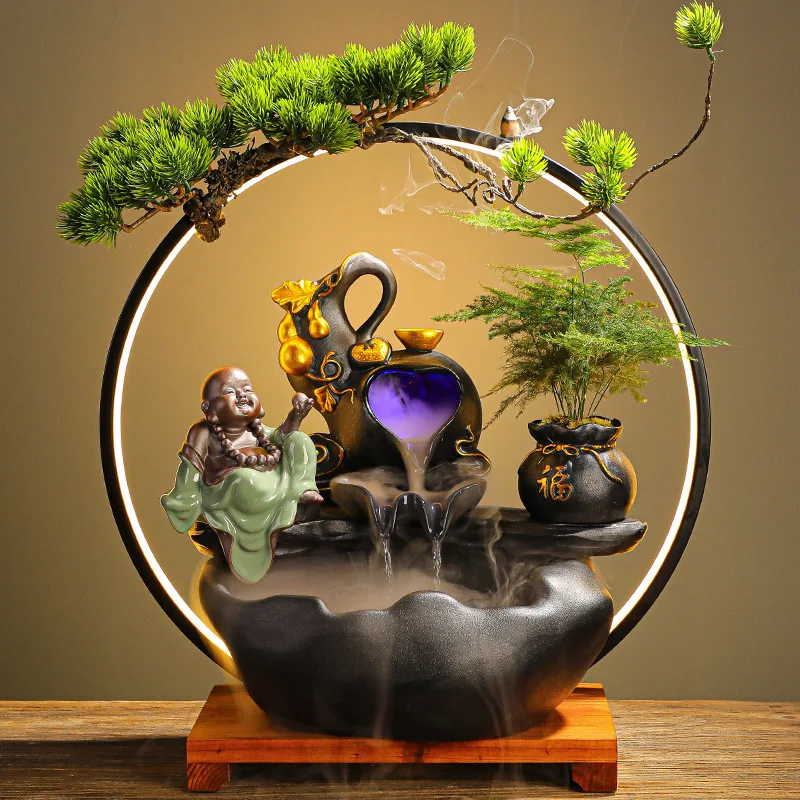 Flowing water fountain ornaments creative living room entrance office humidifier housewarming new home opening gifts