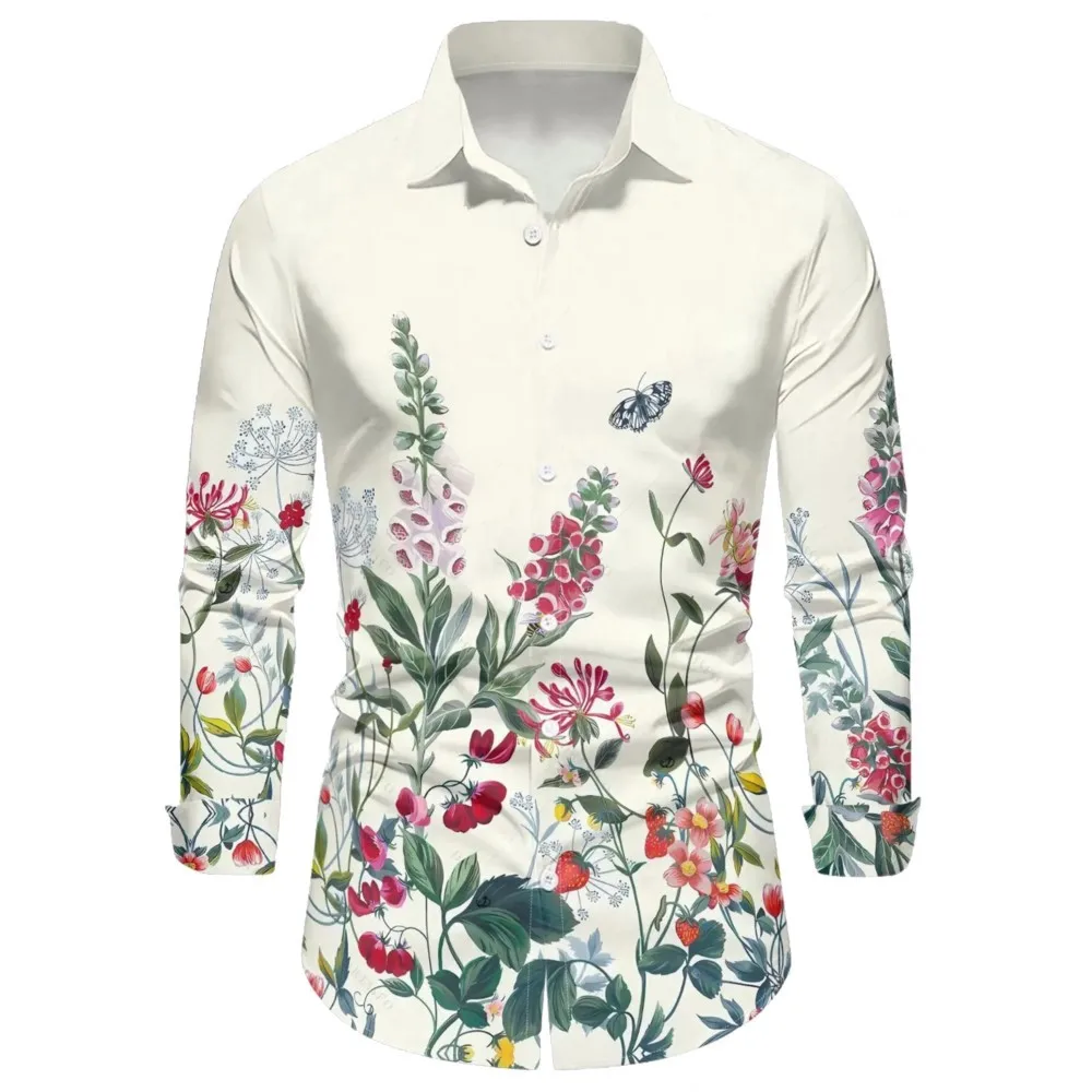 

New Men's Long Sleeve Shirt Fashion Western Horse Casual Versatile Fashion 3D Flower Printed Summer Top Camisas De Hombre