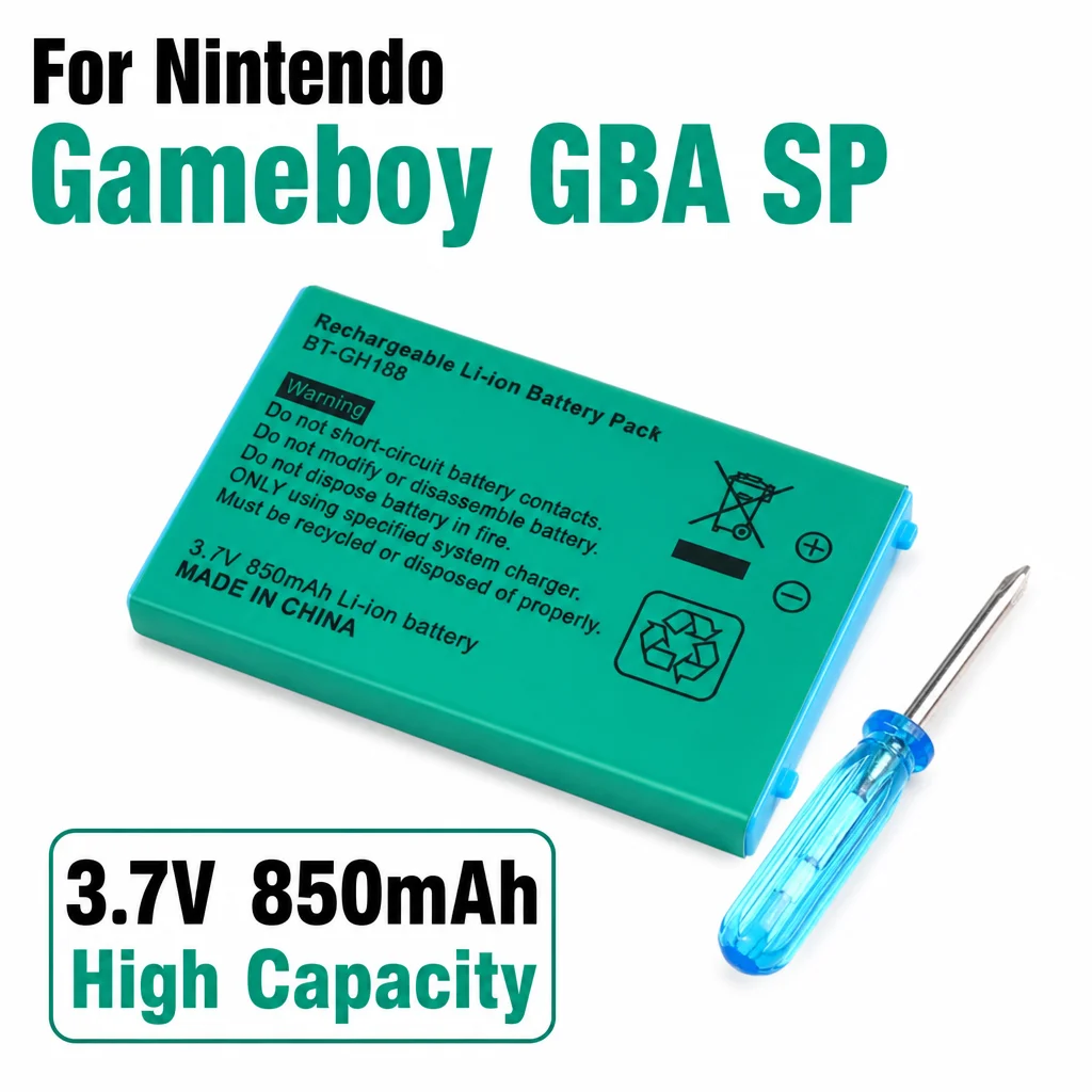 PURFIELD 3.7V 850mAh Rechargeable Lithium Battery, replacement cell for Nintendo GBA SP Game Boy Advance handheld game console