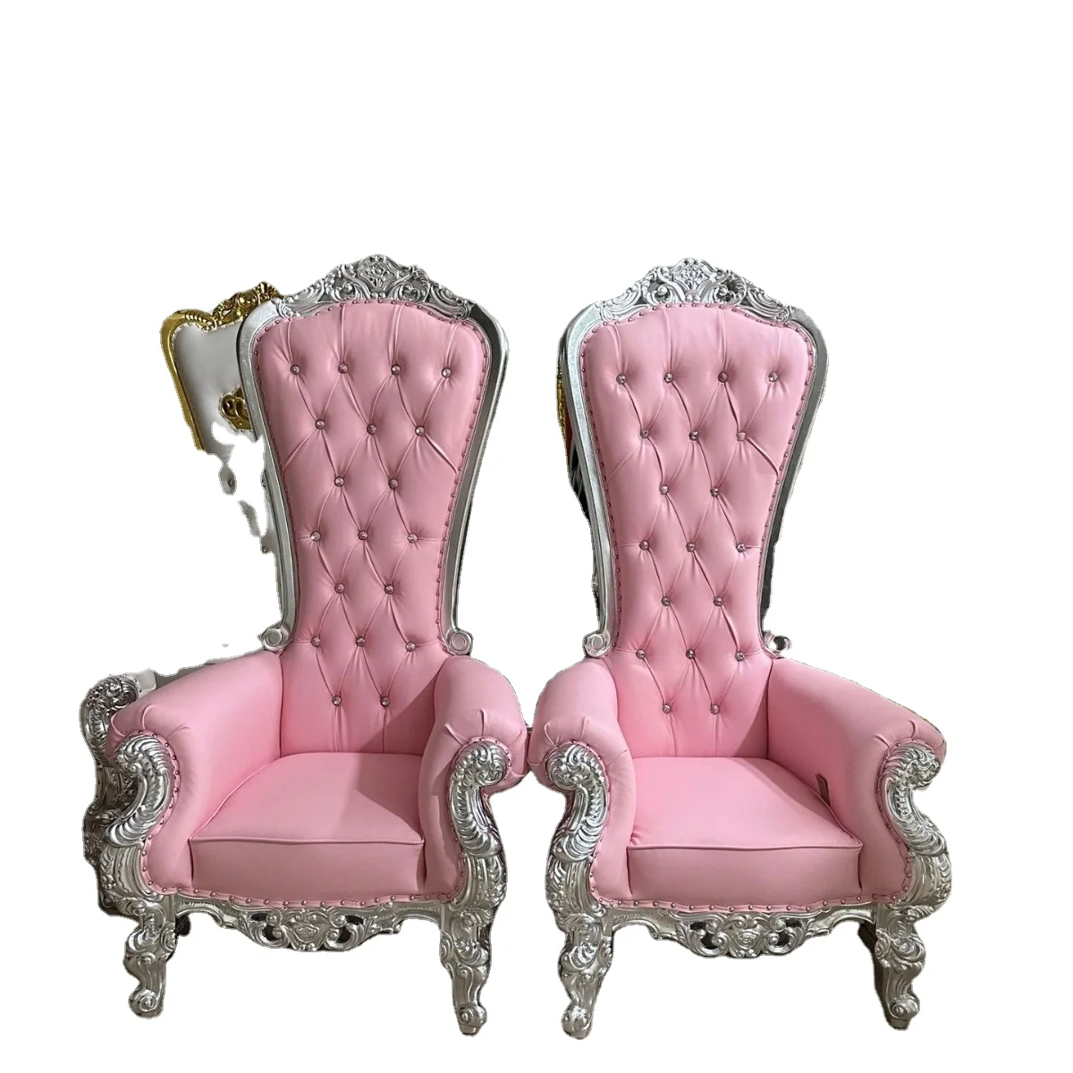 Custom luxury pink backed chair solid wood king wedding  hotel club high back  for nail shop