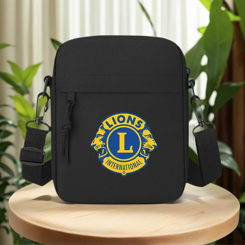 Lions facing globe,international text Men Crossbody Bag Single Shoulder Women Cartoon Anime Film Printing Design Unisex