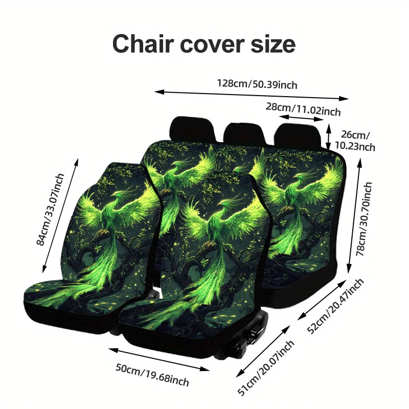 1 مجموعة الخيال فينيكس الأخضر ريشة غطاء مقعد السيارة العالمي طوال العام ، 2 قطعة/5 قطعة عالية الظهر أنيقة مقعد السيارة يغطي مجموعة كاملة ، Uni