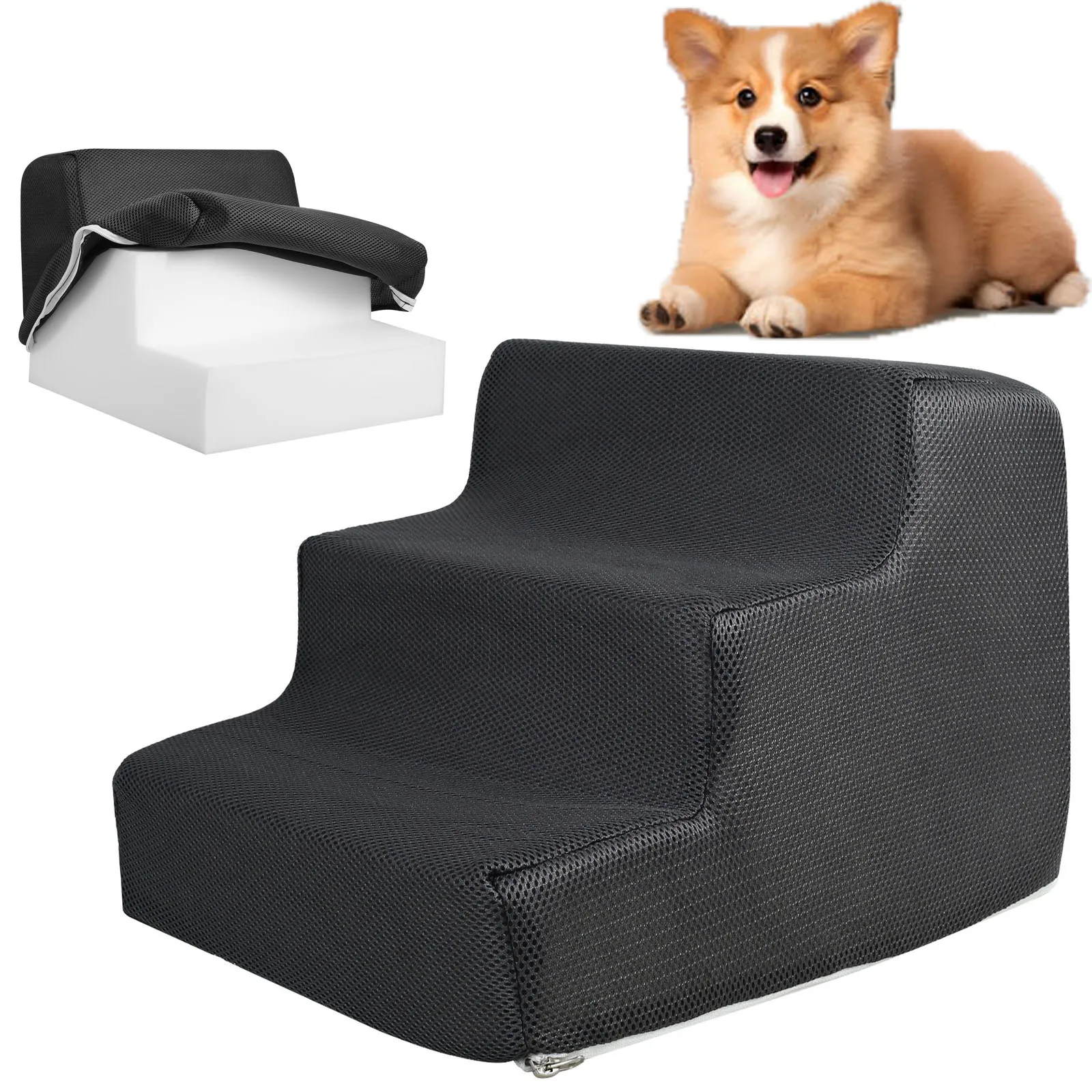 

3 Step Stair Dog/Cat Ramp Ladder Washable Pet Stairs with Removable Cover Stable Dog Ladder General Pet Supplies