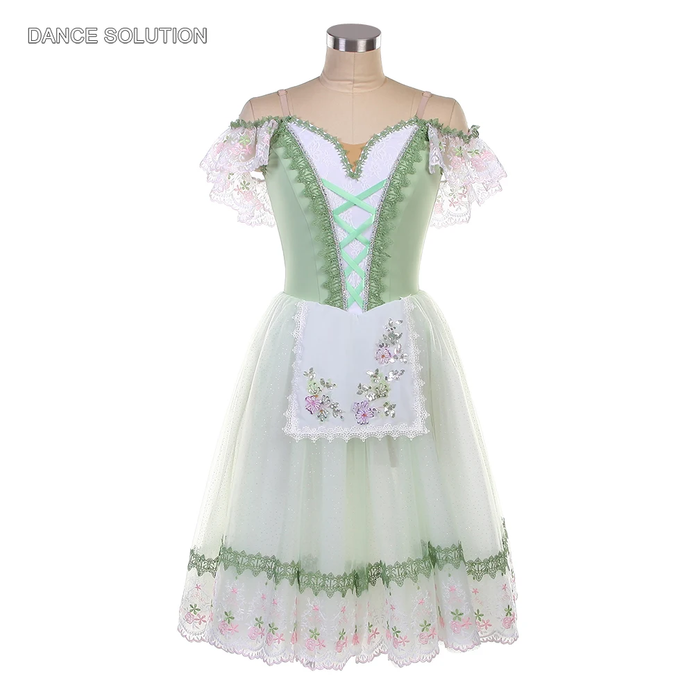 

New Green with Lace Puff Sleeve Romantic Ballet Tutu for Performance or Competition