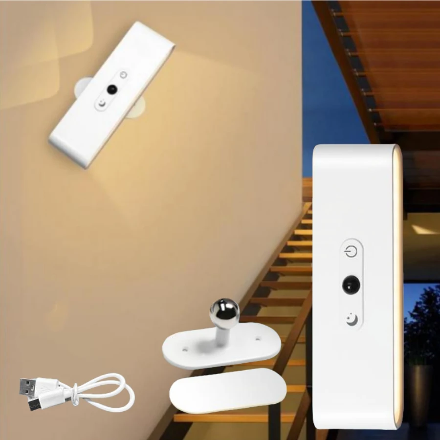 

Rechargeable LED Wall Lamp Magnetic Touch Night Light 360° Rotatable Spotlight 3 Color Dimmable For Bedroom Hallway Lighting