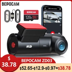 BEPOCAM ZD03 Auto DVR WiFi UHD Dash Cam 4K per Telecamere di Sorveglianza Auto Videoregistratori 2160P Dashcam 24H Monitor di Parcheggio