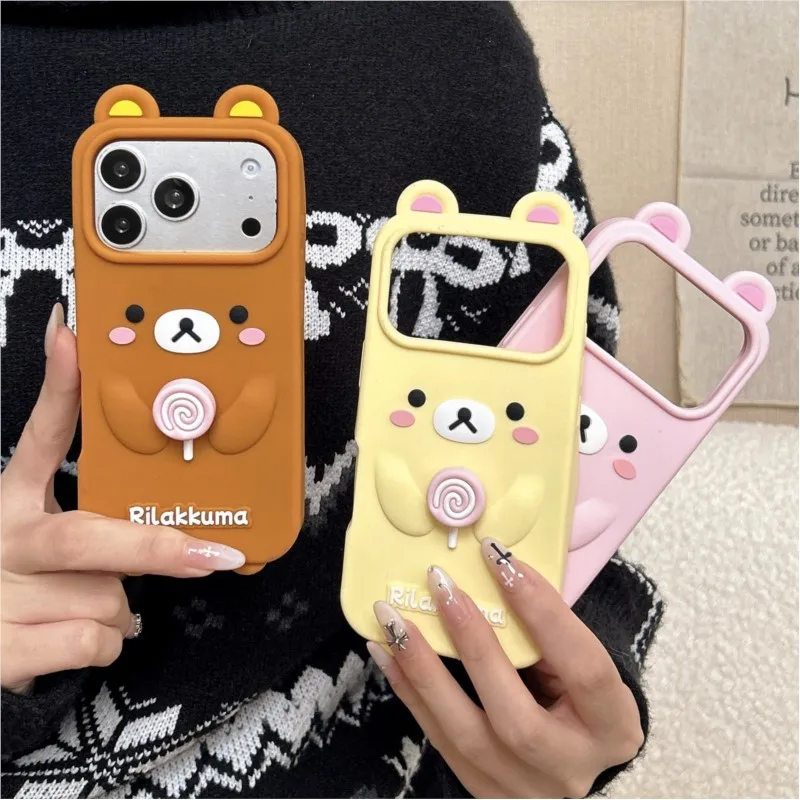 3D Cartoon Niedlicher Kleiner Bär Lollipop Silikon Handyhülle für iPhone 17 Pro 16 15 14 13 12 Pro Max 15 16 14 Plus Schutzhülle