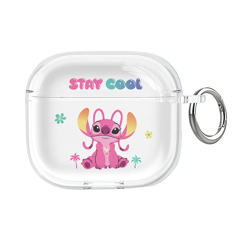 투명 스티치 에어팟 4 헤드폰 커버, 에어팟 프로2 프로 3 2 1용 만화 캐릭터 이어폰 케이스, 후크 포함 보호 커버