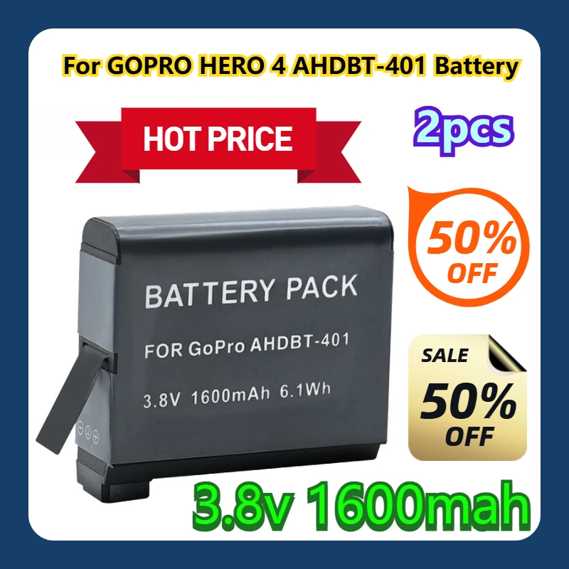 

For GOPRO HERO 4 AHDBT-401 Battery 2pcs