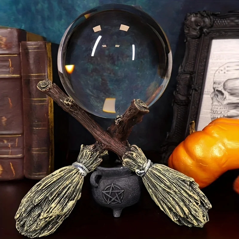 Crystal Ball Pendant Display Rack Resin Broom Tarot Culture