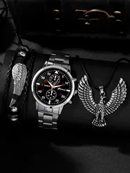 3pcs Fashionable and Versatile MEN'S Quartz Watch and Bracelet Necklace Set