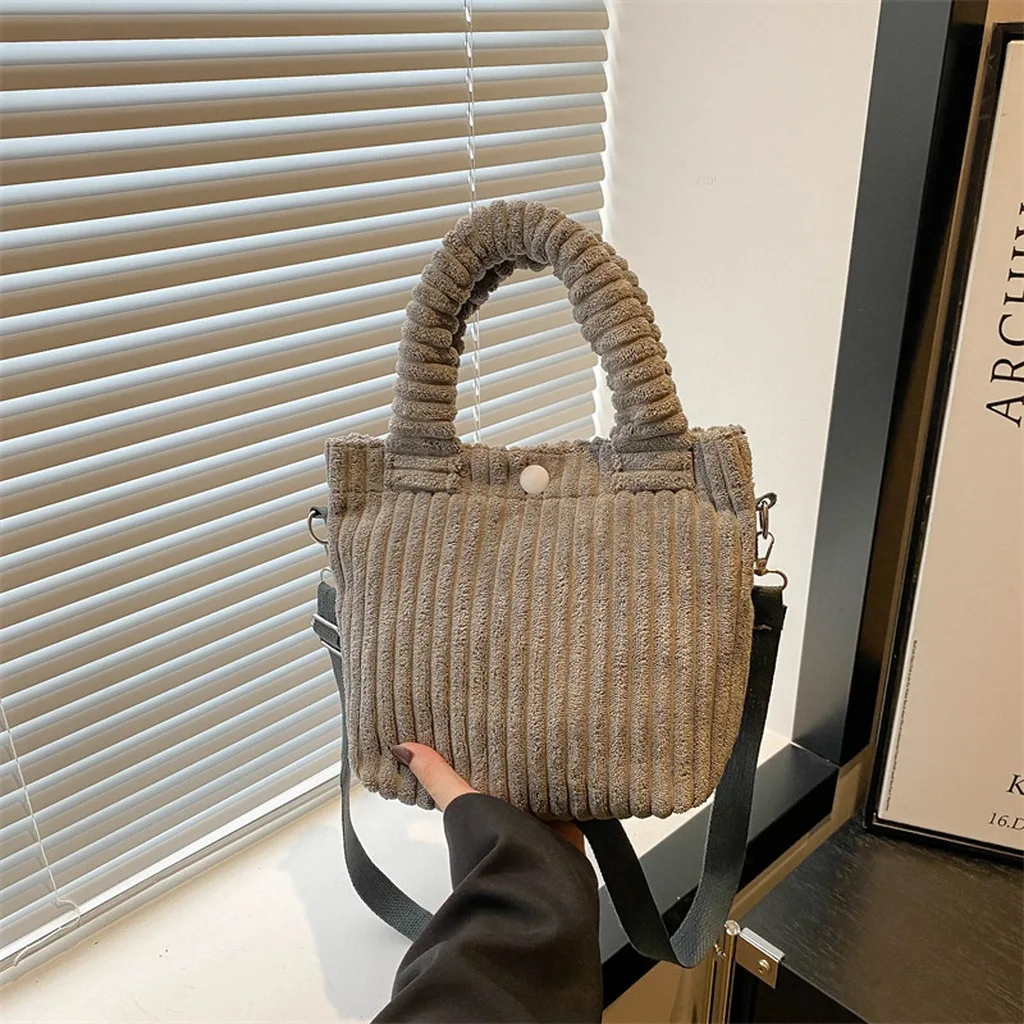 Corduroy Tote Bag Horizontal Square Horizontal Square Handbag Women'S Handbag Plush Handbag With Adjustable Shoulder Strap