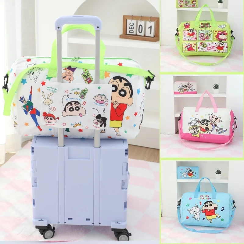 

2 Pcs Crayon Shinchans Cute Large Capacity Travel Bag Anime Women Portable Clothing Storage Canvas Shoulder Bag Luggage Handbag