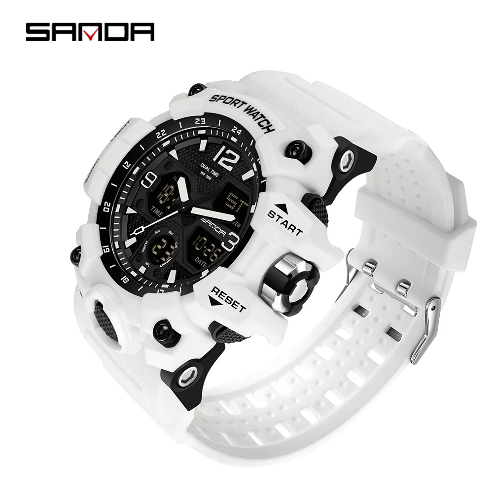 

SANDA New Fashion Sport Military Men's Wrist Watch Digital Quartz Dual Display Watches Waterproof Casual Watch for Men's 6030