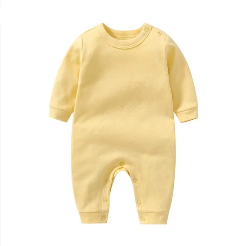 Newborn Baby Romper Long Sleeve Solid Color Infant Bodysuit Soft Cotton Jumpsuit Shoulder Snap Baby Clothes for Boys Girls