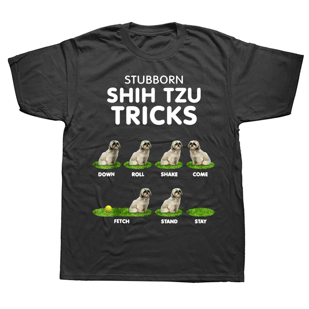 Camisetas divertidas Shih Tzu Trick Dog Lover, ropa informal de algodón con gráfico, regalos de cumpleaños de manga corta, camiseta de estilo veraniego, ropa para hombre