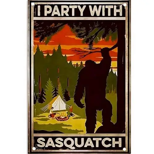 Vintage Sasquatch Metallschild Wanddekoration; Ich Partye mit Sasquatch Retro-Schild