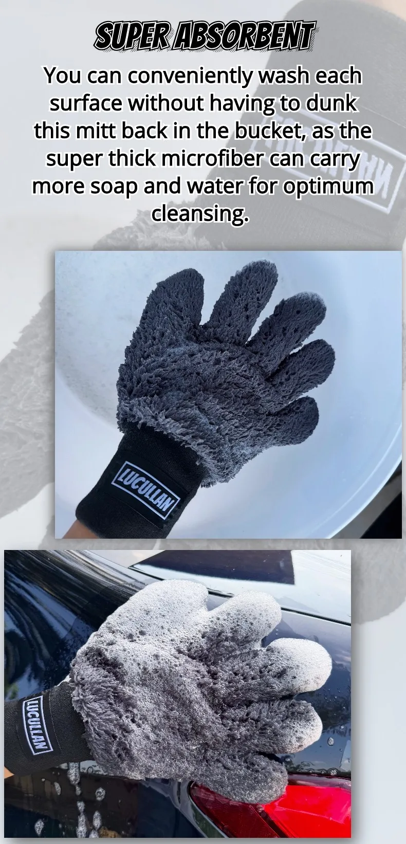 Lucullan Doppelseitiger 5-Finger-Handschuh aus Mikrofaser, superweich, kratzfrei, Flexibilität, entspricht jede Form – Detail 5