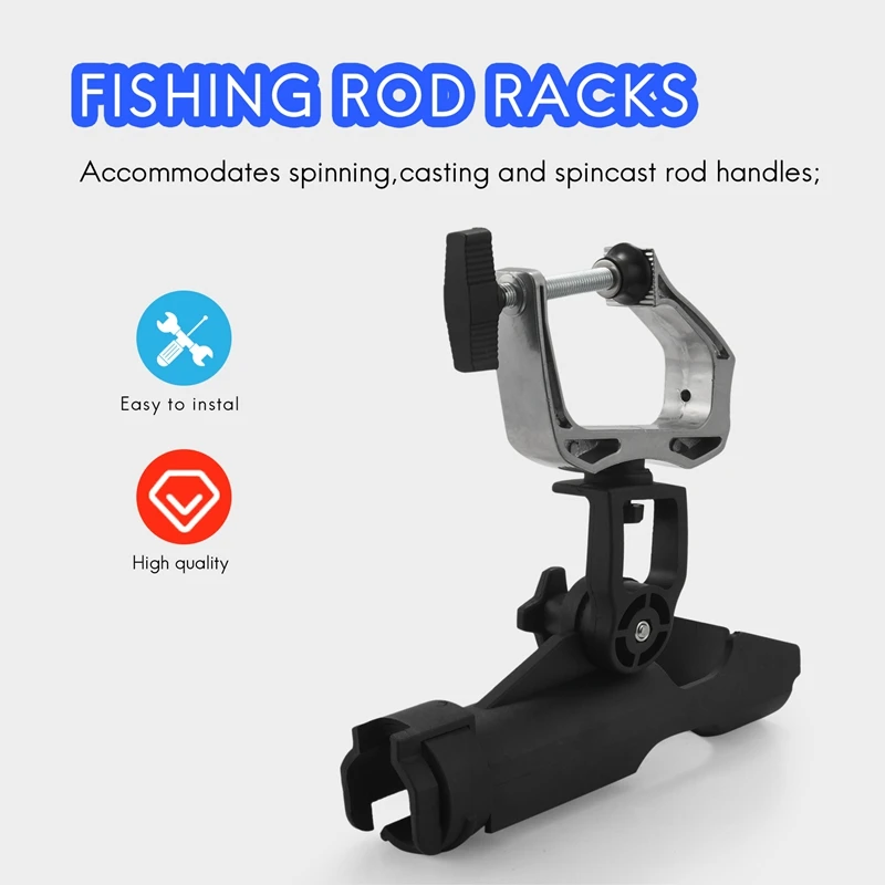 2Pack Fishing Boat Rods Holder With Large Clamp Opening 360 Degree Adjustable Fishing Rod Racks Folding Holder