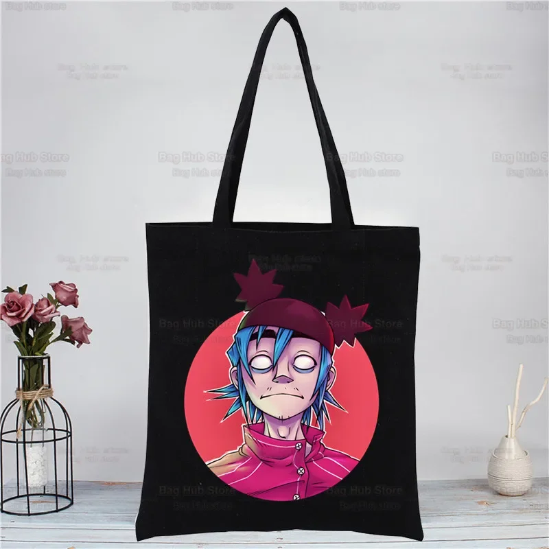 Zespół muzyczny Gorillaz PUNK ROCK ChakaKhan Noodle Czarne torby na ramię dla kobiet Torby na zakupy z płótna Torby na zakupy wielokrotnego użytku Torby ekologiczne