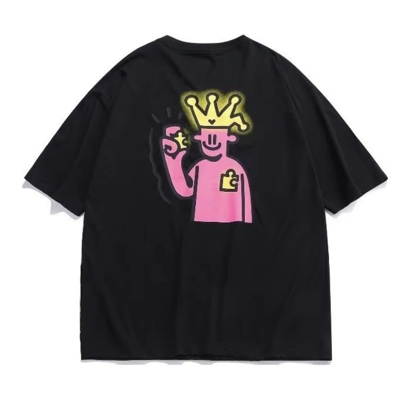 

Motorcycle The latest Korean version of pure cotton printed short-sleeved men's and women's T-shirts wide summer couple tops