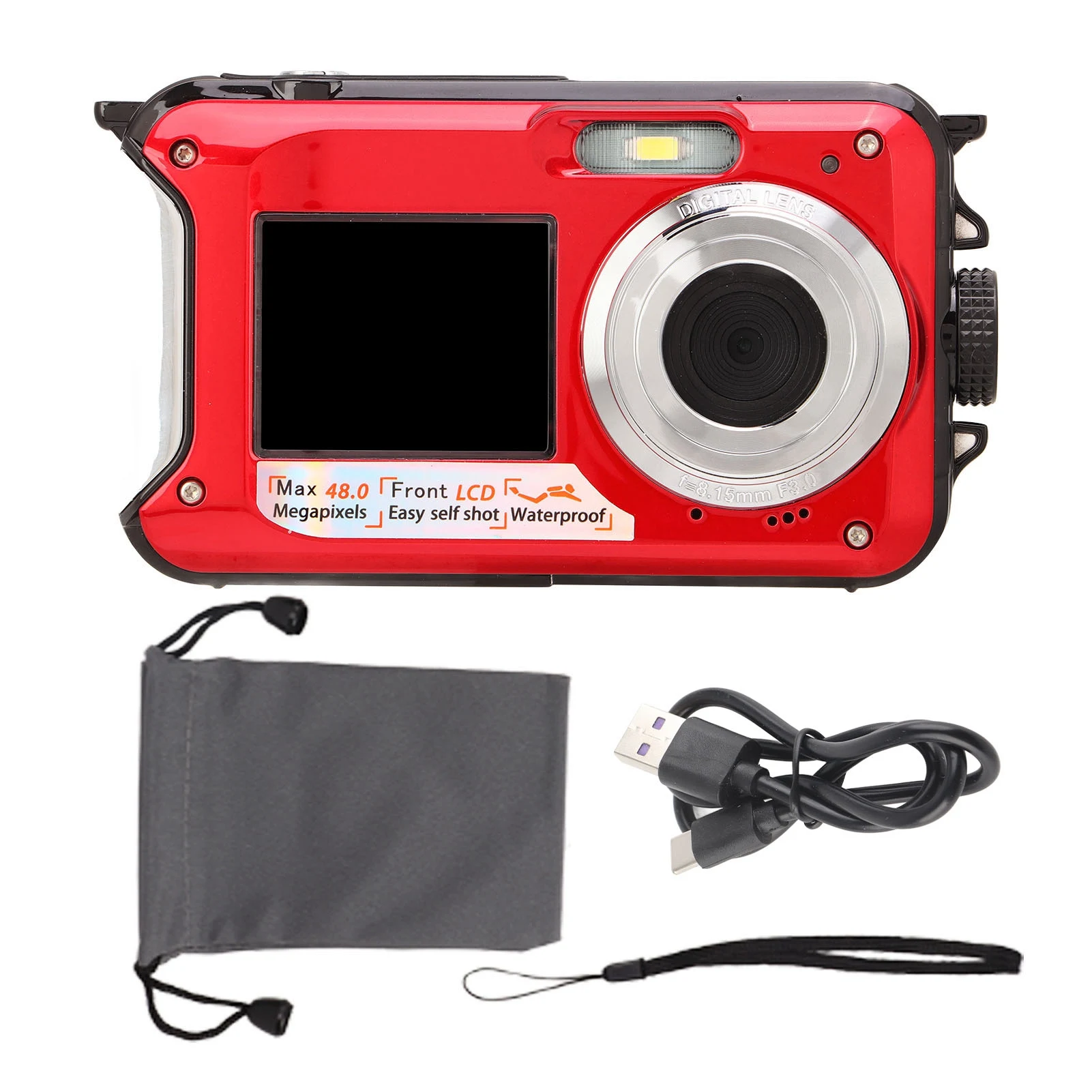 Full Hd 2.7K 48mp 10ft Waterdichte Onderwater Digitale Camera 16x Digitale Zoom Voor Achter Dubbele Schermen Waterdichte Digitale Camera