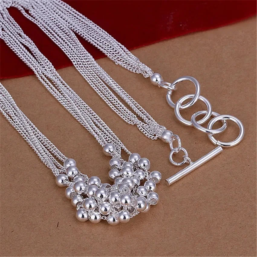 JewelryTop Fine 925 Sterling Silver Charm Necklace Fashion Jewelry Beads for Woman High Quality Chain  Women Lady