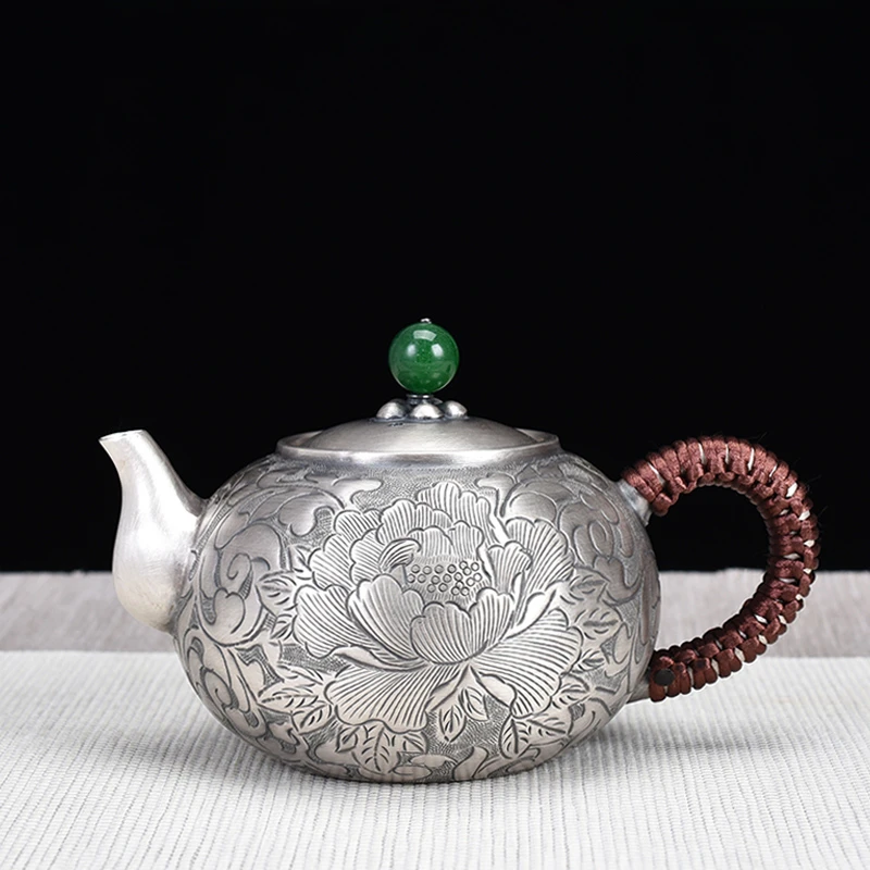 

Sterling silver embossed silver Pot Pure handmade Foot Silver 999 Yupick Lotus Bubble teapot household Japanese Kung Fu sterling