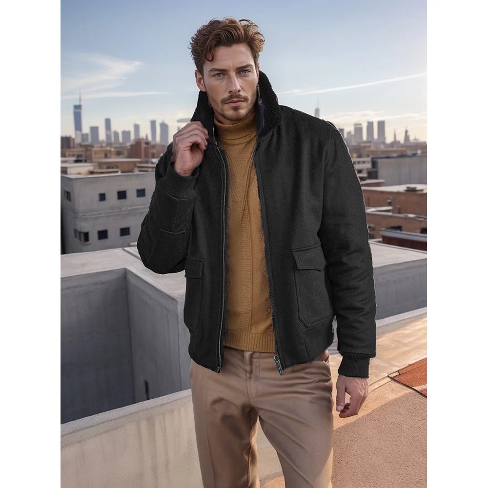 Korean Fashion High Quality Warm Casual Parka Jackets Men's Winter Plus Velvet Jacket Corduroy Tooling Solid Color Cotton Jacket