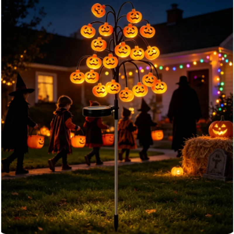 Outdoor Solar LED 20 LEDs Pumpkin Garden Stake Light, Decorative Lawn Lamp Waterproof Pathway Yard Landscape Decoration