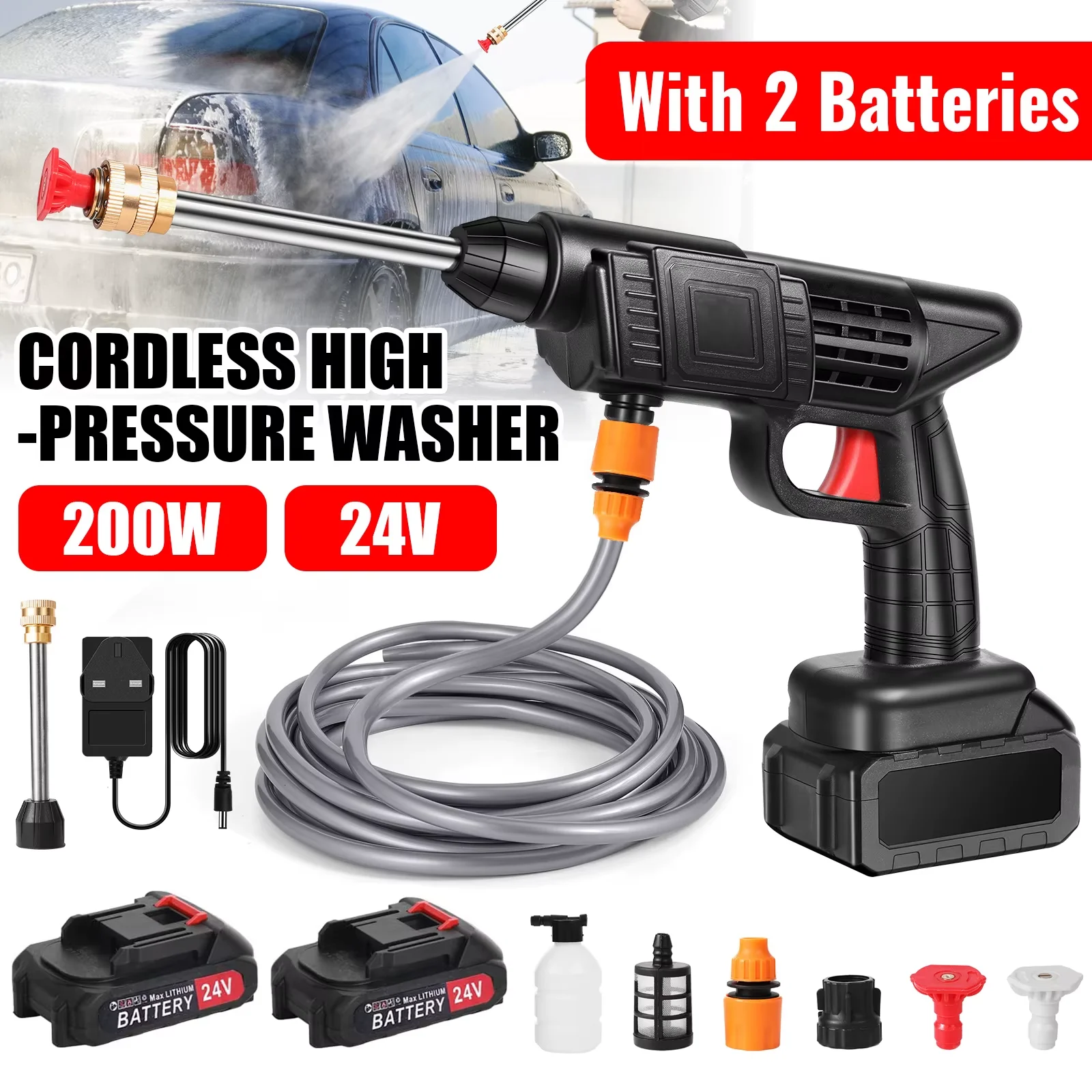Pistola de agua a presión inalámbrica de 200W y 24V para lavado de zapatos y coches, compatible con baterías Makita.