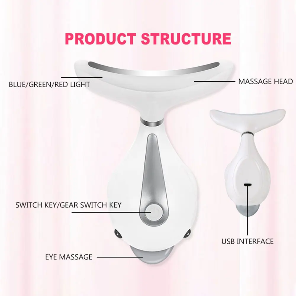Masajeador de cuello facial LED Terapia de fotones Calefacción Eliminación de arrugas