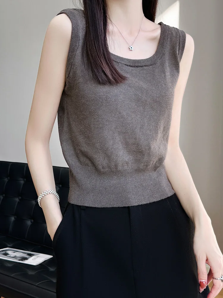 アイスシルクストラップベスト レディース 夏 ラウンドネック ゆったり ワイドショルダー ベース イート カジュアル インナー＆アウター