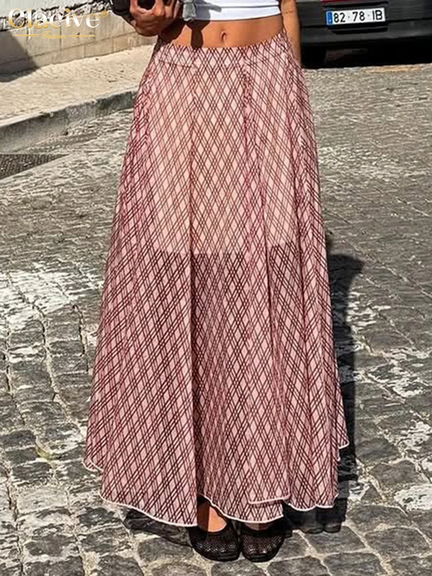 

Clacive Fashion Loose Print Women's Skirt 2026 Casual High Waist Long Skirt Elegant Classic Skirts Female Clothing Streetwear