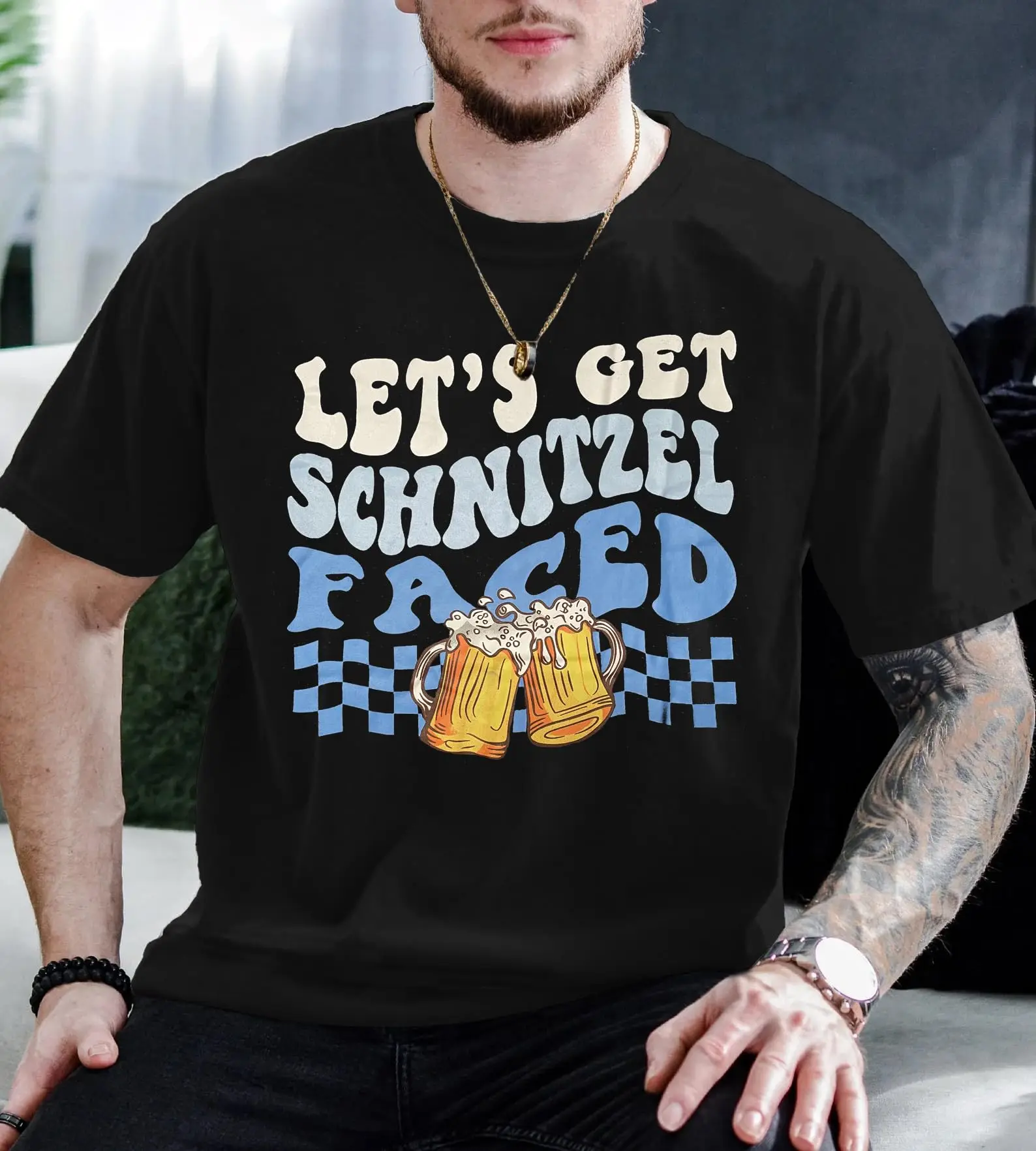 

Oktoberfest Shirt Men Let's Get Schnitzel Faced Shirts Funny German Bavarian Beer Tees Bachelor Party Tops