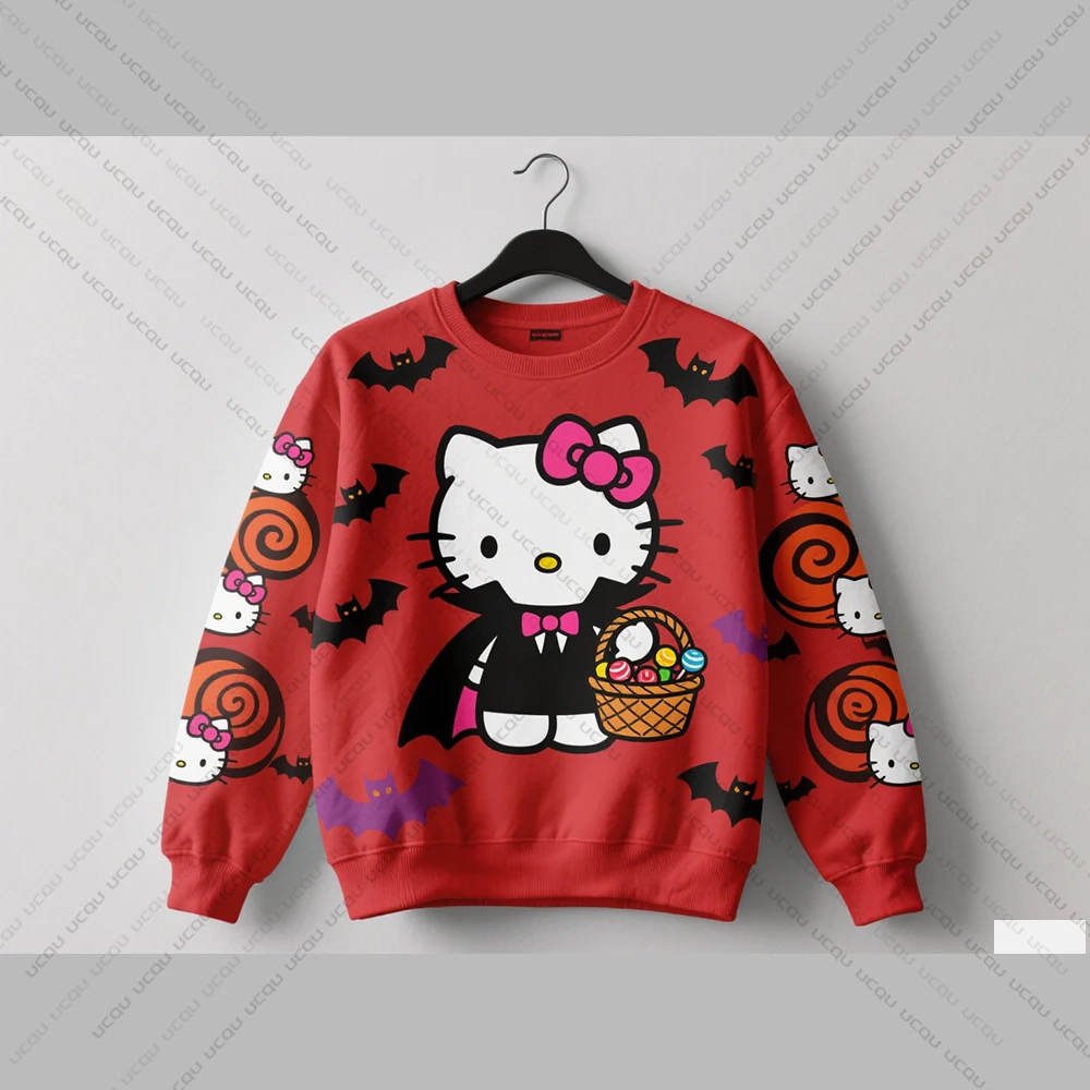2025 Autumn Winter Hello Kitty Print Women's Sweatshirt Sporty Casual Style With Plus Size Streetwear Trendy Hip-Hop Style