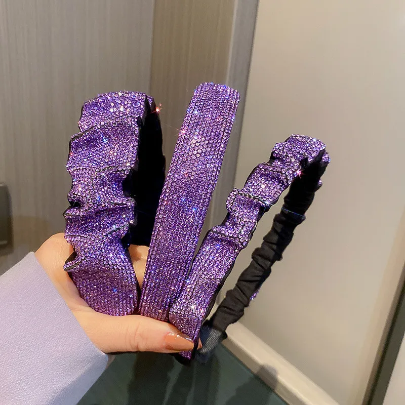 FYUAN New Style Purple Rhinestones Headbands Hairbands Velvet Headwear for Women Hair Accessories Jewelry Gifts