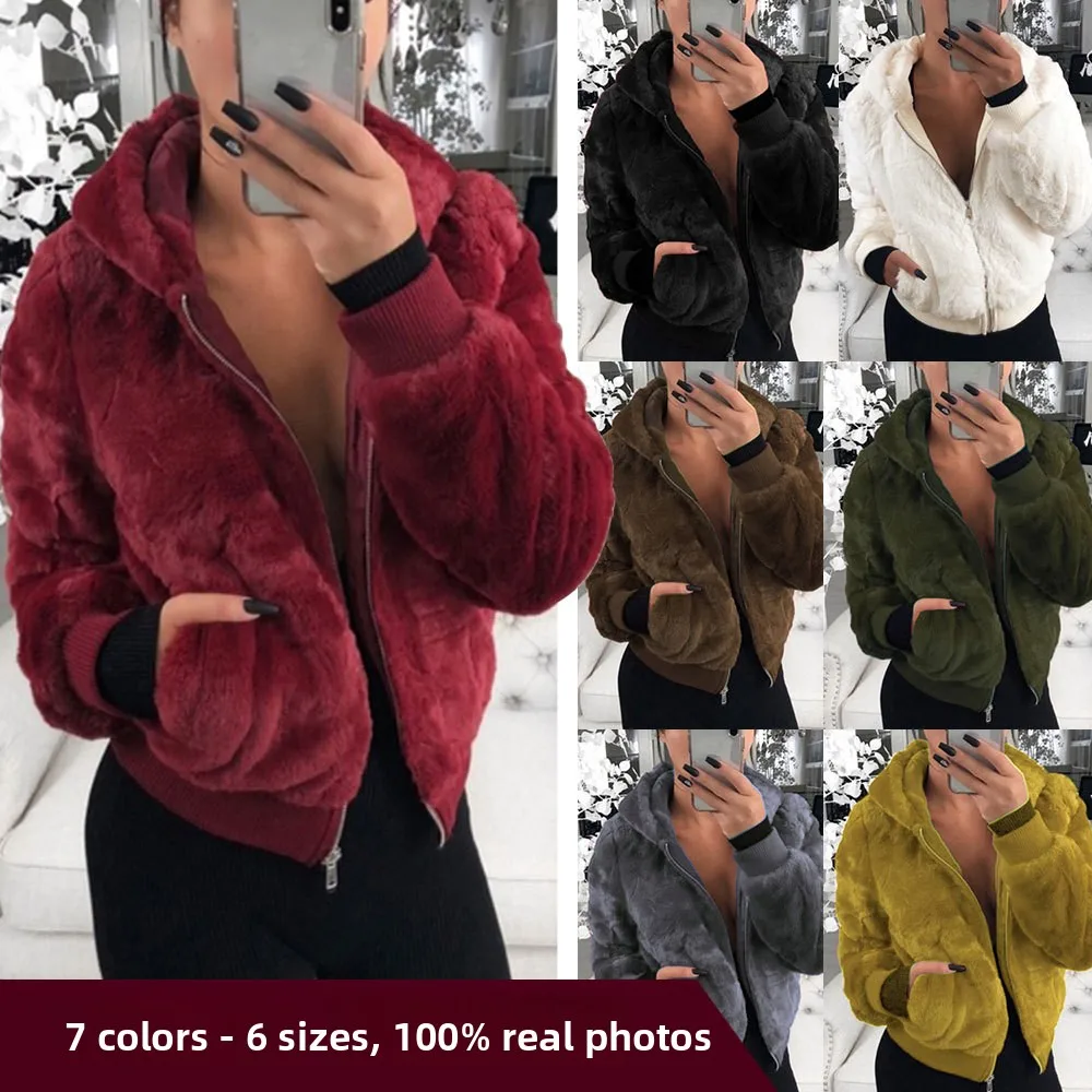 

209 Women's Winter Warm Fur Coat Jaet Long Sve Ladies' Woolen Outerwear Ele Faionable Cold-Resistant Coat