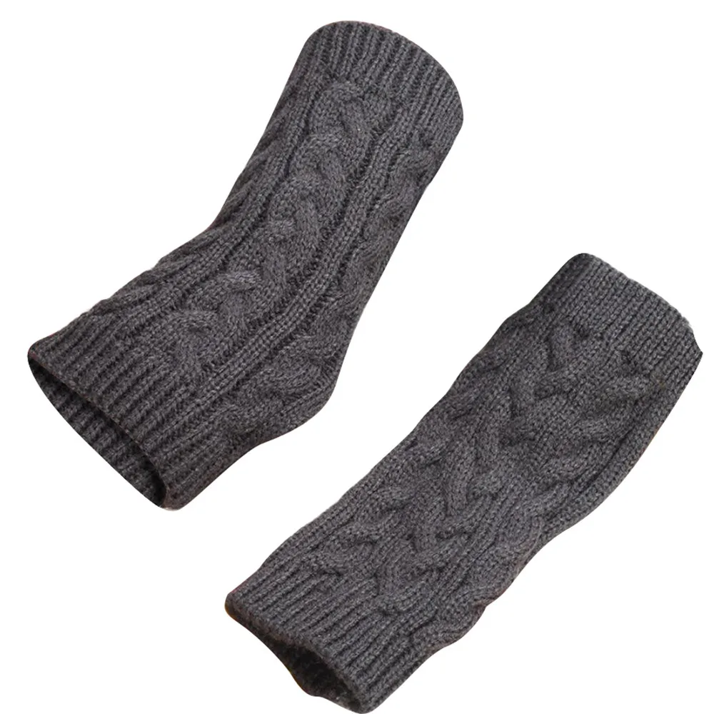 Women Knit Wrist Warmers Mittens Winter Warm Fingerless Gloves Crochet Thumbhole Striped Wool Half-Cut Student Writing Cycl