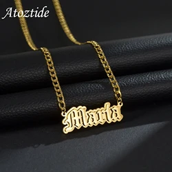 Atoztide New Double Layers Custom Name Necklaces Stainless Steel 4mm NK Cuban Thick Chain Pendant for Men Birthday Jewelry Gift