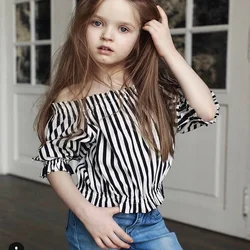 Girls Blouse Shirt Striped Slash Neck Summer Shirts Fashion Cusaul Tops Shirt High Quality Outfits For Baby Girls