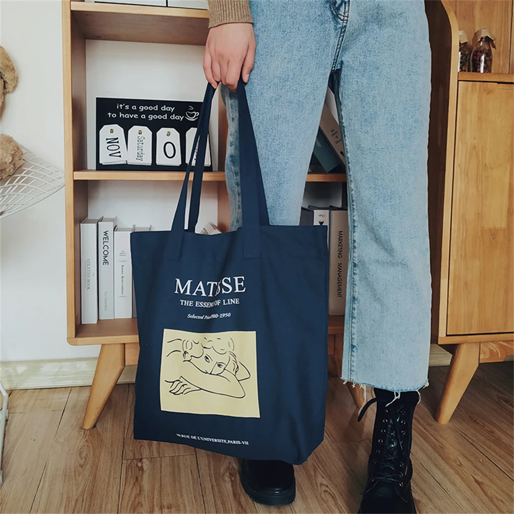 Korea Ulzzang Ins Abstract Line Canvas Bag Women Shoulder Bag Art Gothic School Bag Large Capacity Casual Shopper Bag Tote Bag