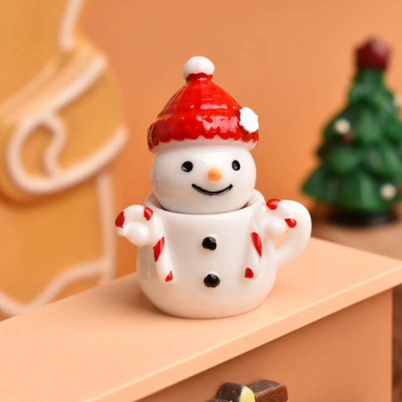 2/5Set Mini Snowman Teacup Decoration Miniature Christmas Cup Scene Landscape Resin Dollhouse Accessories Christmas Crafts Gift
